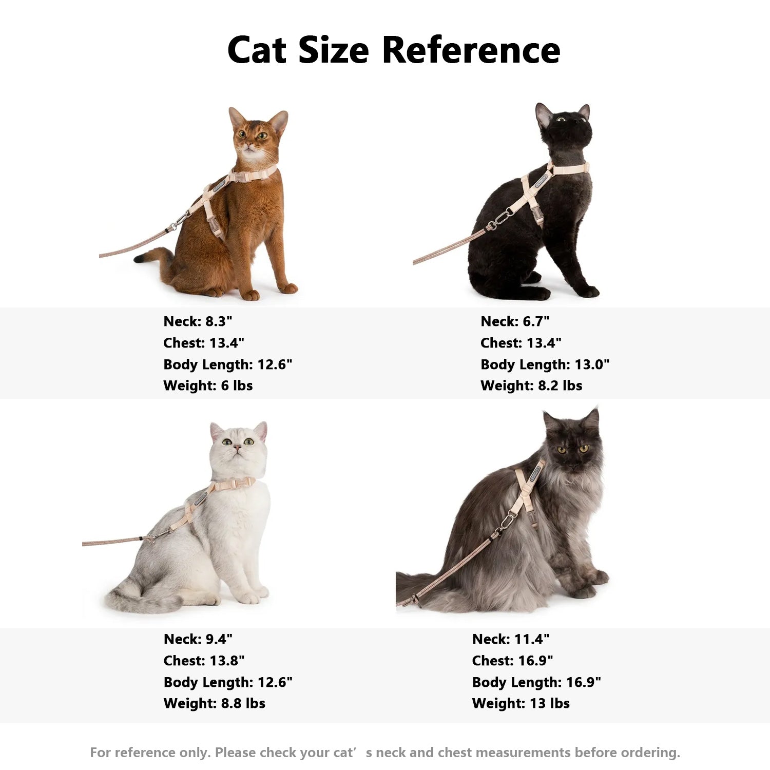 Freedom Cat Harness - Pet Size Reference | HiDREAM Pets