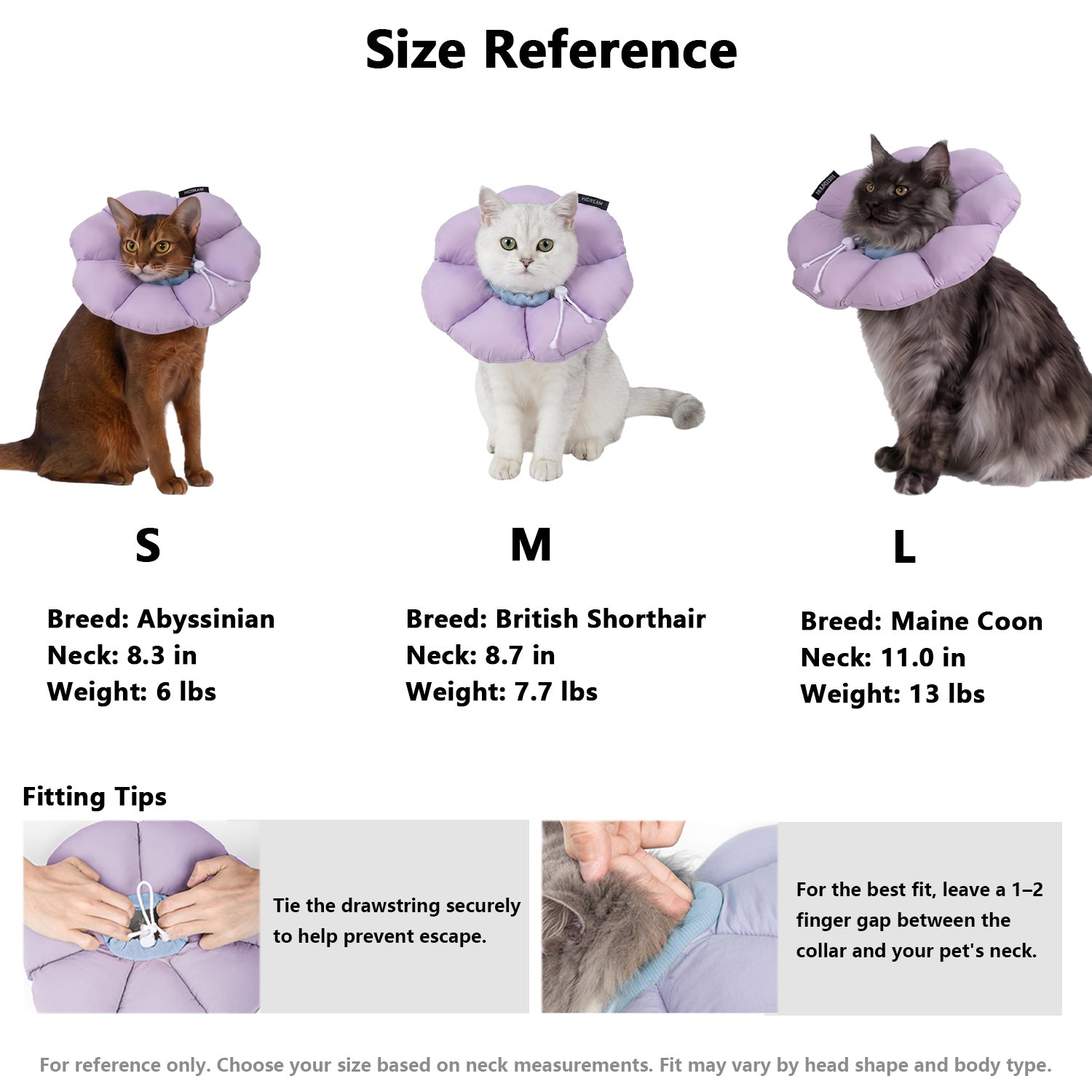Flower Pet Recovery Collar - Pet Size Reference | HiDREAM Pets