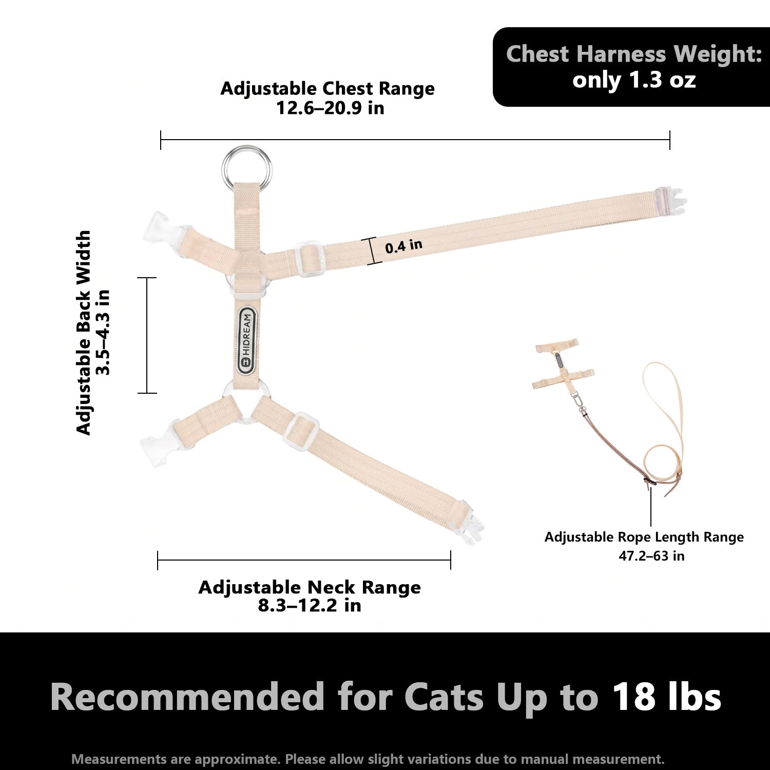 Freedom Cat Harness - Size Guide | HiDREAM Pets