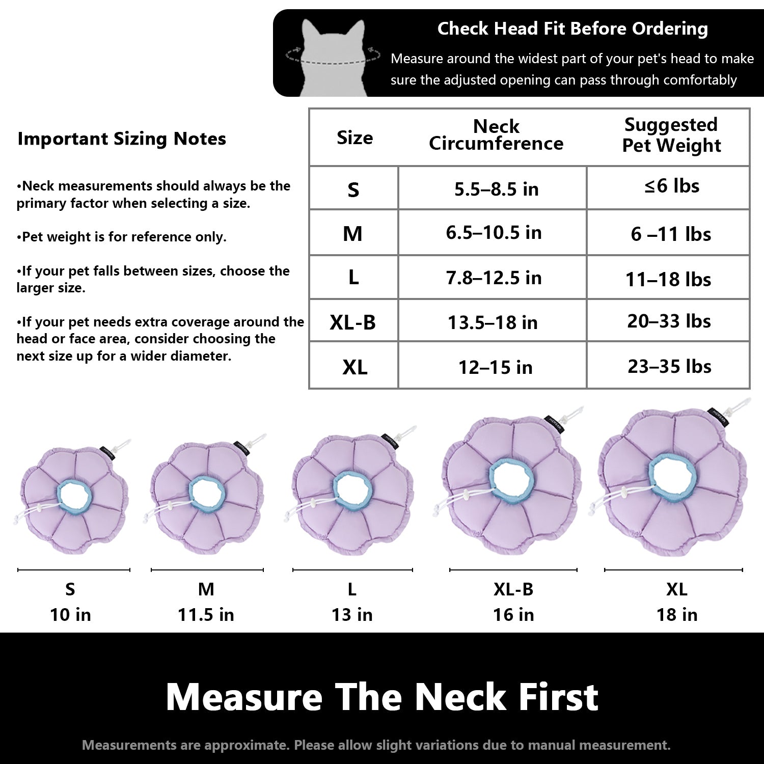 Enhanced Flower Pet Recovery Collar - Size Guide | HiDREAM Pets