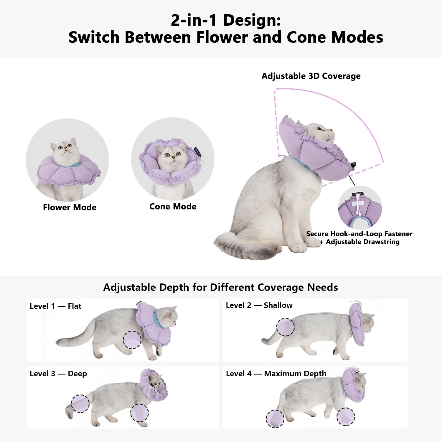 Enhanced Flower Pet Recovery Collar - Adjustable Protection Coverage | HiDREAM Pets