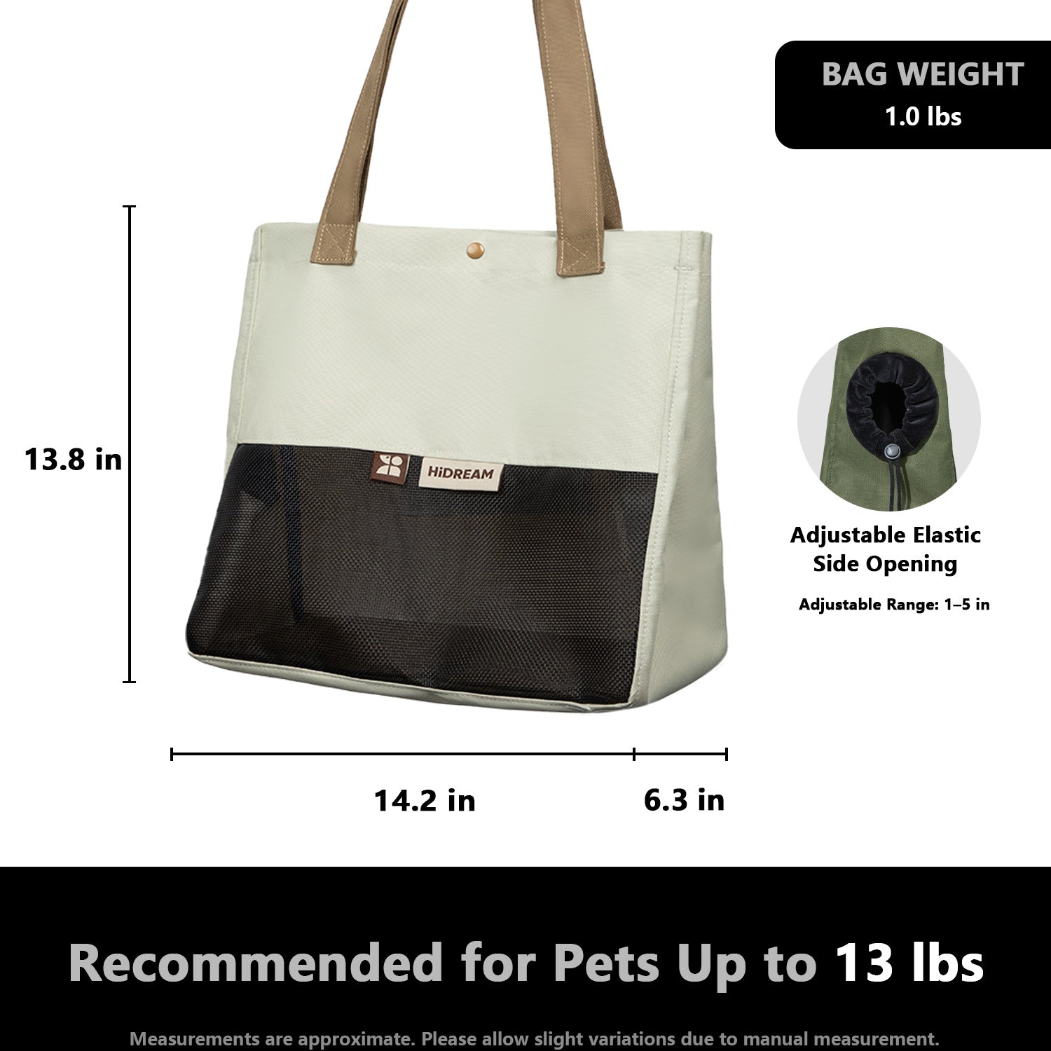 Color-Block Pet Carrier Tote Bag - Size Guide | HiDREAM Pets