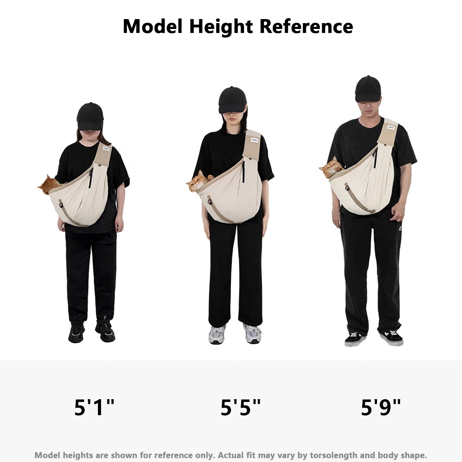 Adjustable Pet Carrier Sling Bag - Model Size Reference | HiDREAM Pets