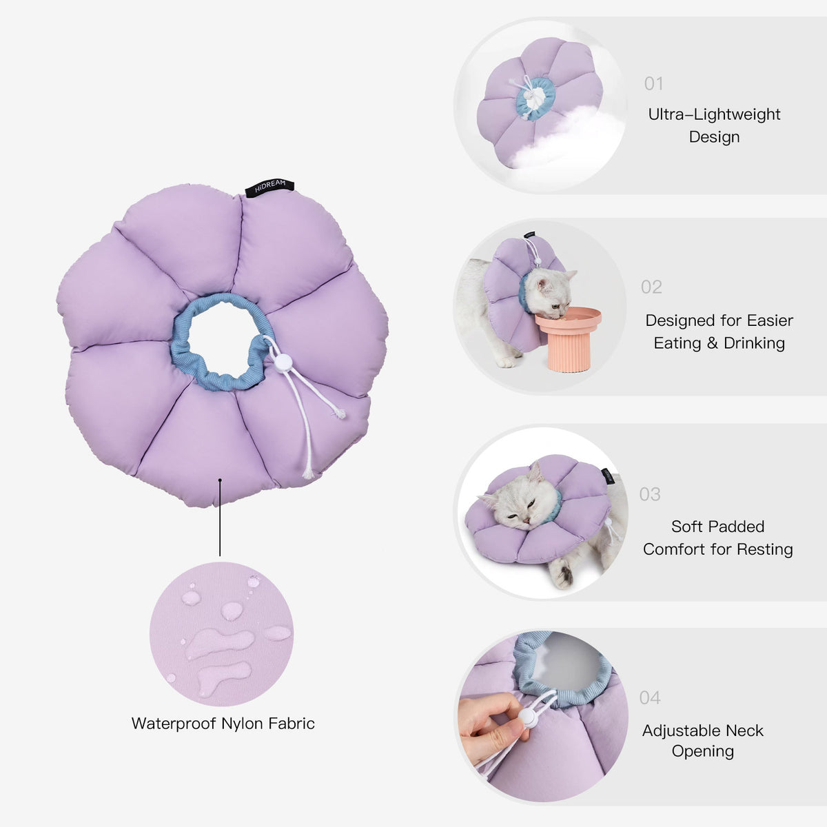 Soft flower cone features including padded comfort lightweight design and easier eating
