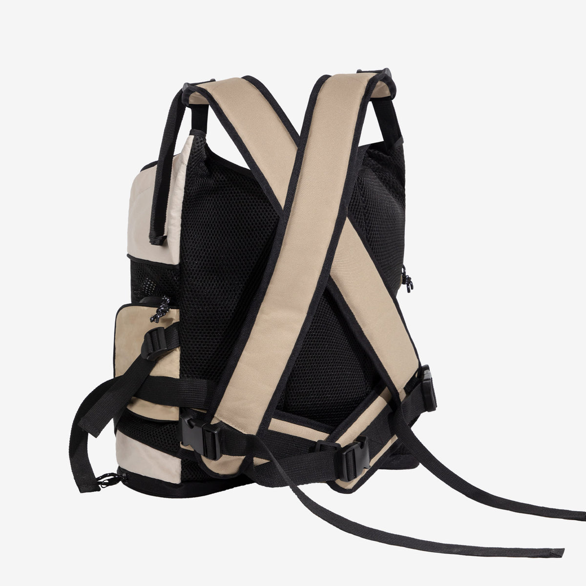 Front pet carrier backpack with supportive X-back straps for balanced and stable carrying