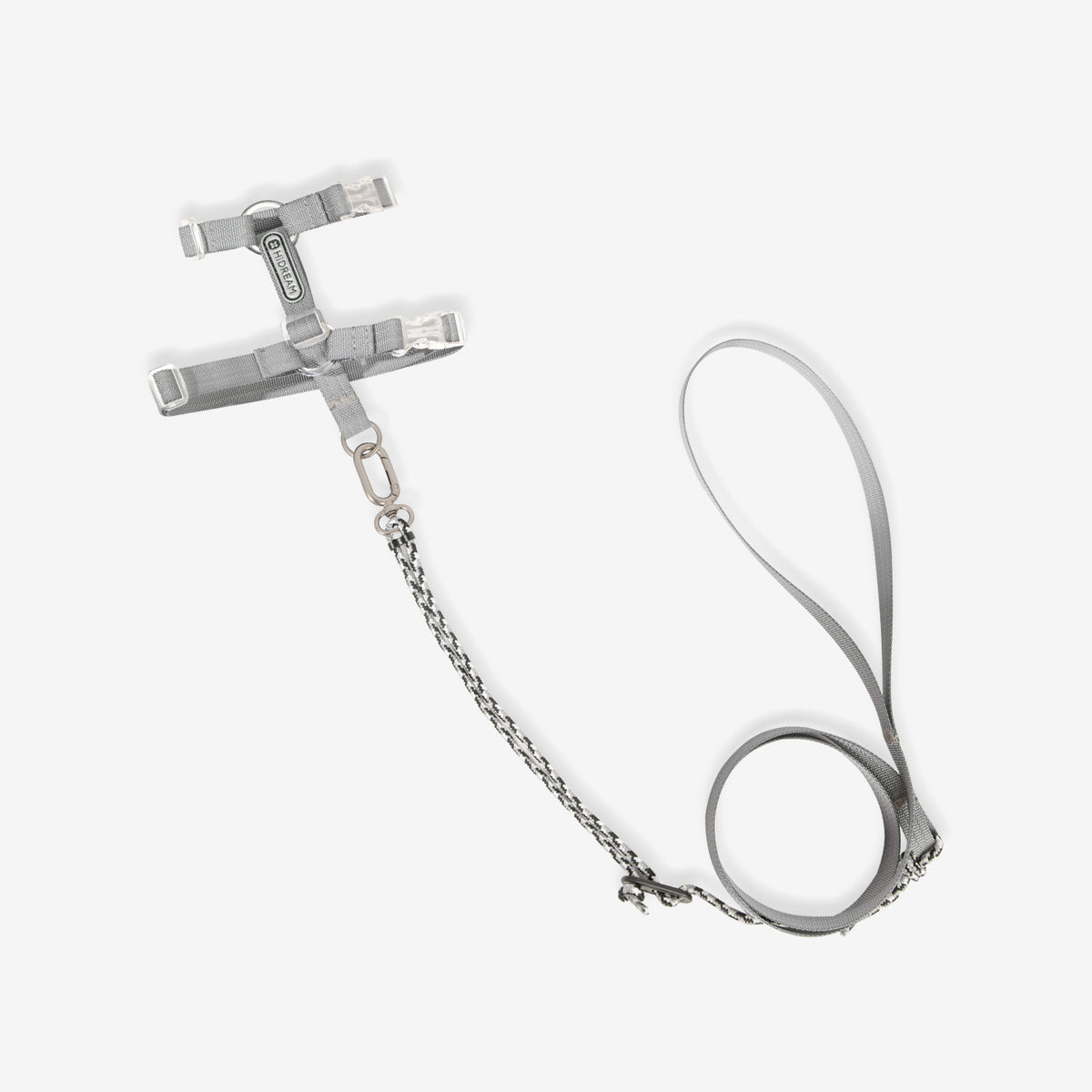 Dove gray H style cat harness and leash set for supervised cat walks and outdoor exploration
