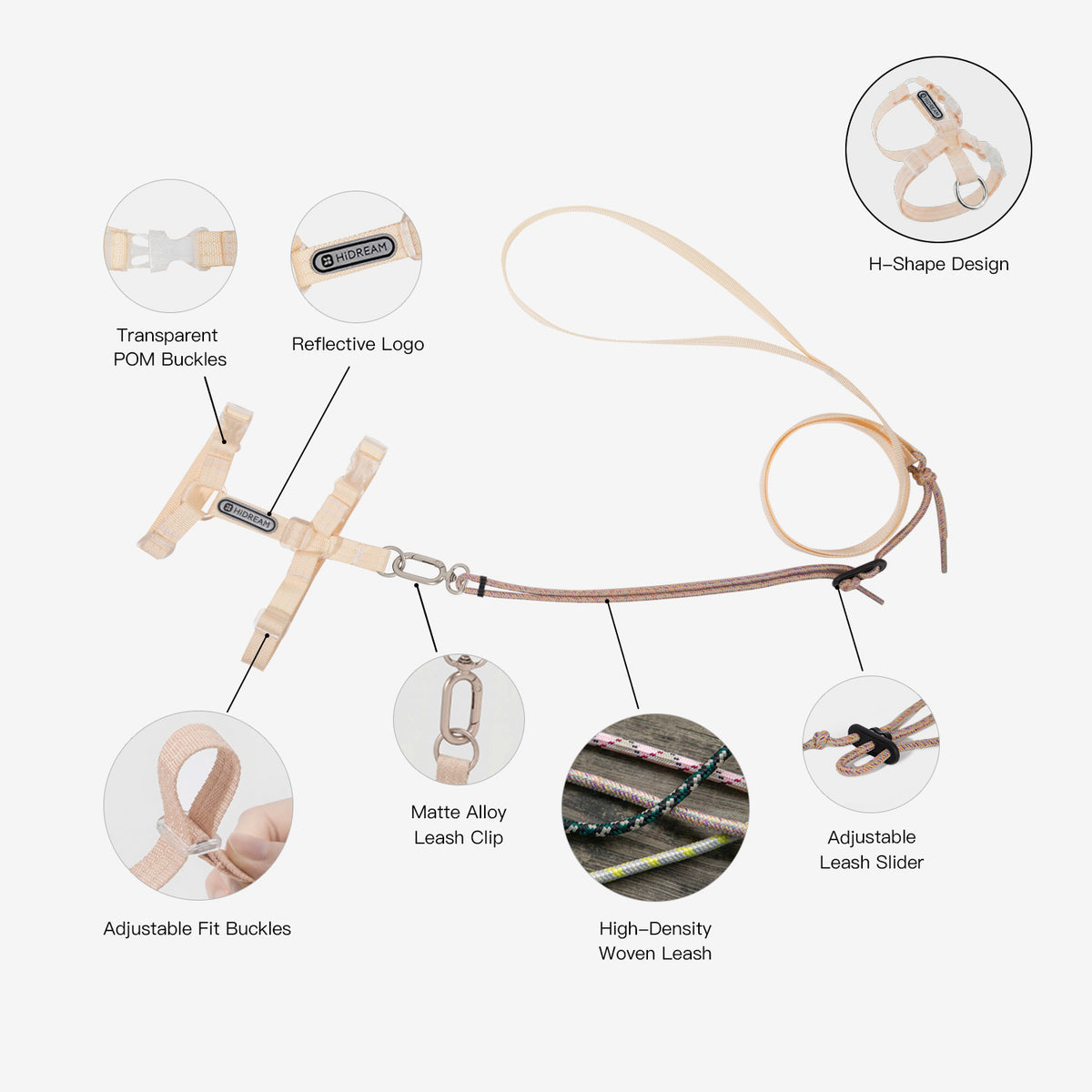 H style cat harness full feature overview with adjustable straps durable buckles lightweight fabric and matching leash