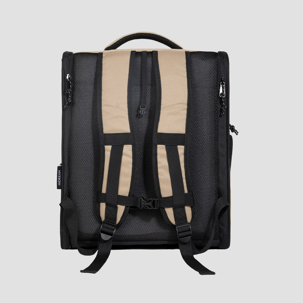 Back view of a pet carrier backpack with supportive shoulder straps and structured carrying design