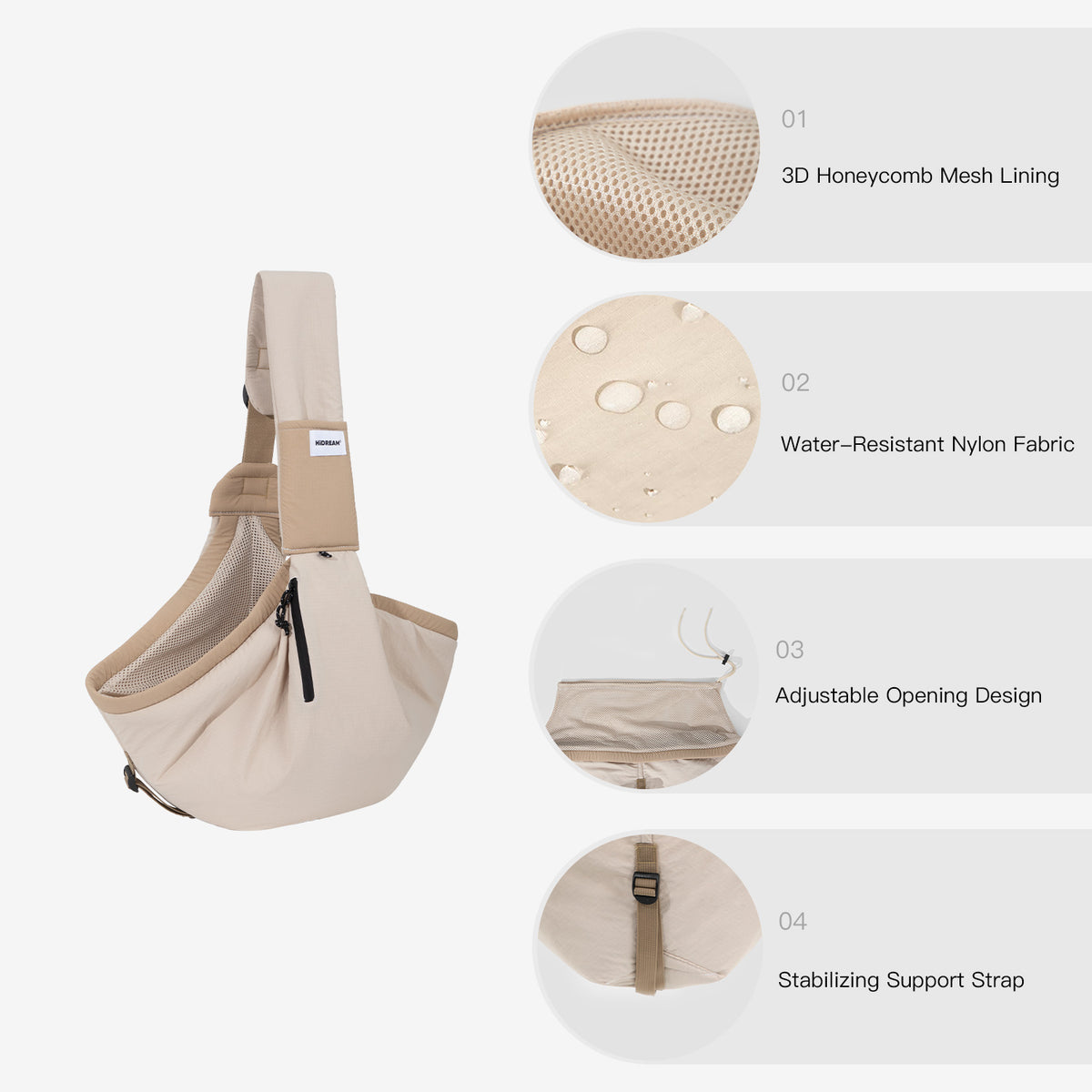 Pet sling carrier key benefits including hands-free carrying breathable comfort adjustable fit and padded shoulder support