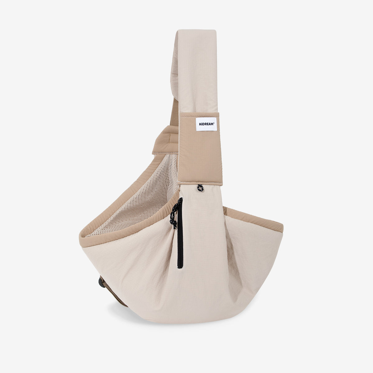 Milk cream pet sling carrier with adjustable opening breathable mesh and padded shoulder strap