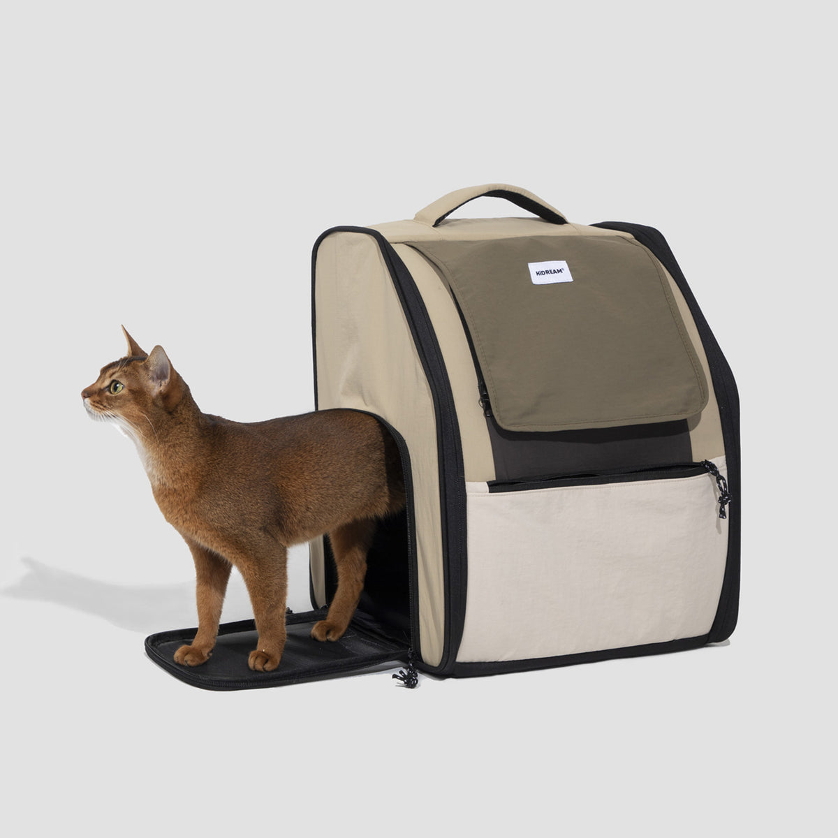 Spacious pet carrier backpack shown with a cat for fit and interior space reference